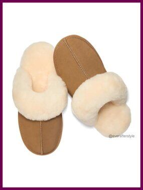 Sheepskin Suede Scuff Slippers Cushioned Blown Rubber Sole Indoor Outdoor